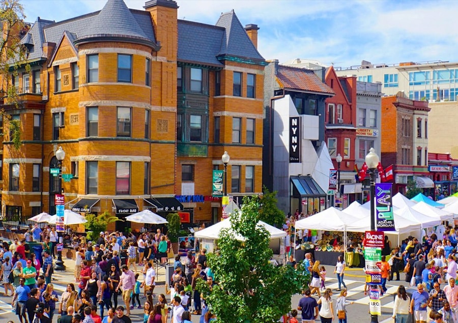 View of people on the street at a festival